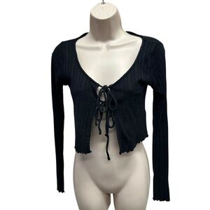Aeropostale cropped cardigan sweater tie front black whimsigoth Y2K small